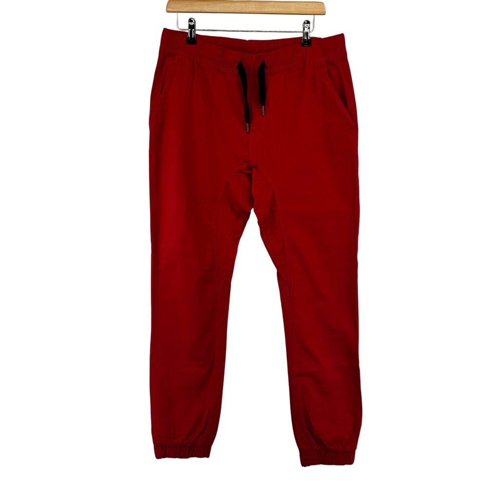 Mens Red Drop Crotch Jogger Pants Elastic Waist Streetwear Medium WT02 Holiday